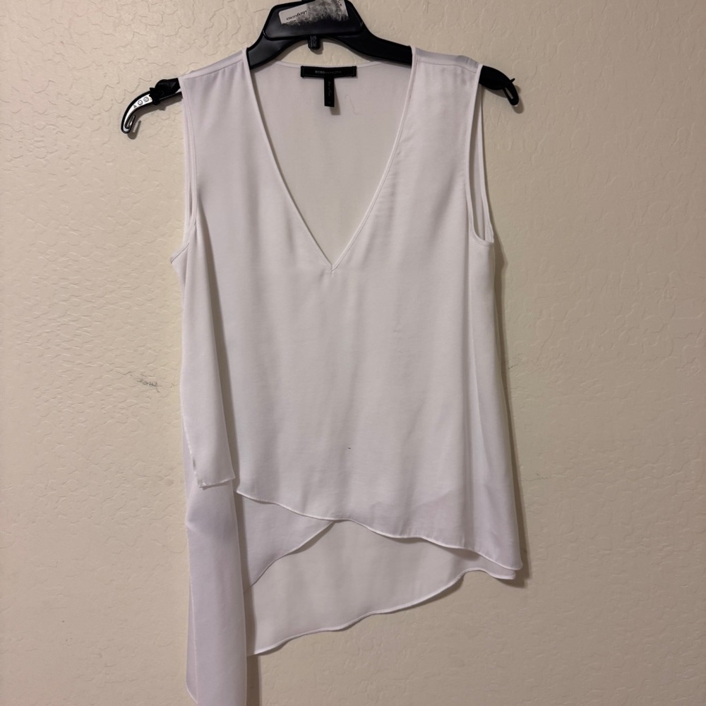 BCBGMaxAzria White Asymmetrical Blouse
